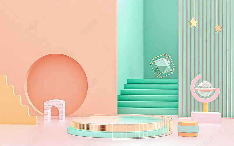  浅色简约小清新C4D创意空间春季上新电商海报背景图