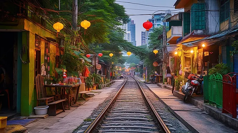 高清的图片海报设计背景广告设计素材元素越南城市火车轨道