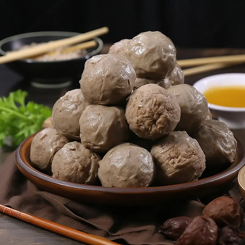 深底上的牛肉丸