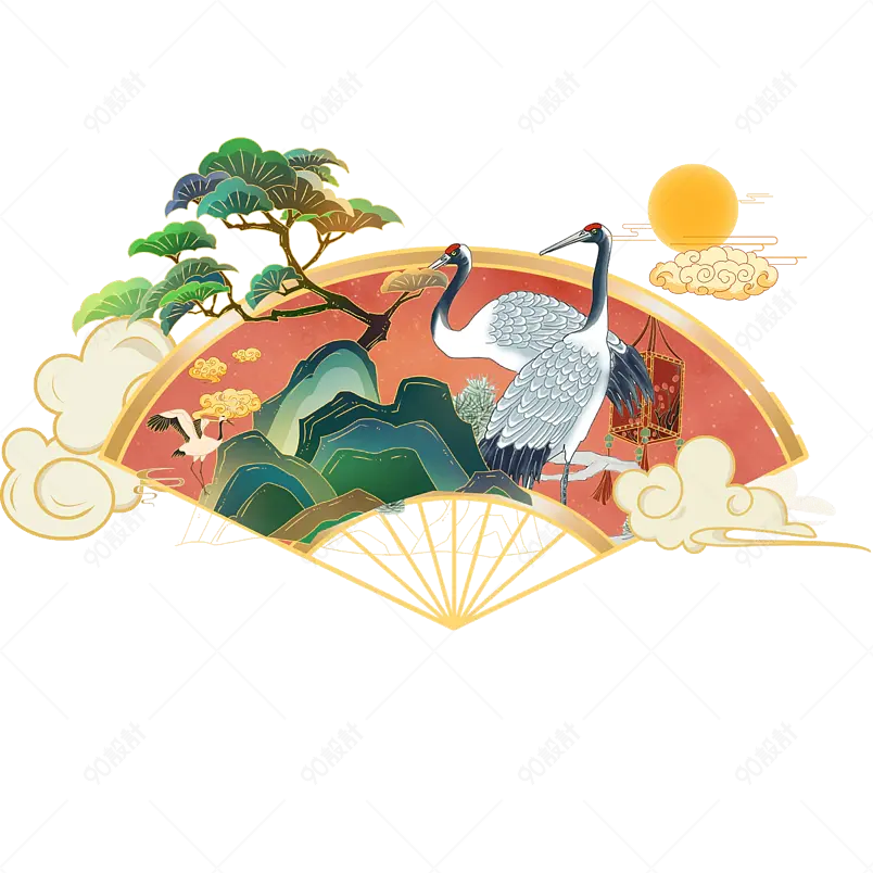 大气中国风山水工笔风国朝风画仙鹤国潮