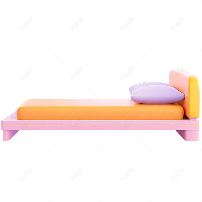 简单简洁3D渲染立体单人床板床免扣素材图