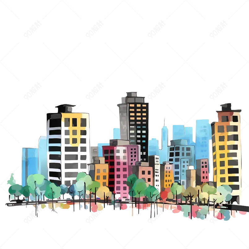 水彩城市楼房办公楼元素设计