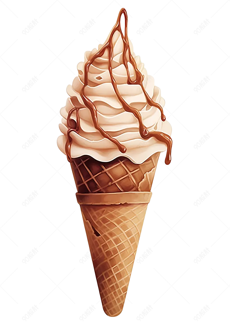 焦糖冰淇淋筒水彩矢量设计巧克力甜品