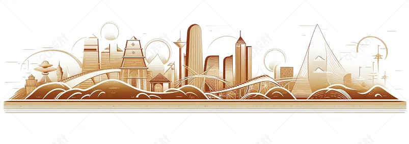 金色装饰线条插画城市建筑元素
