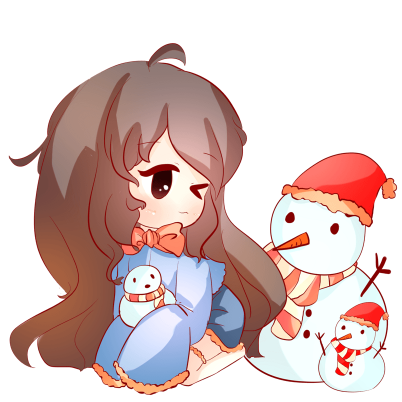冬季冬天女生堆雪人插画