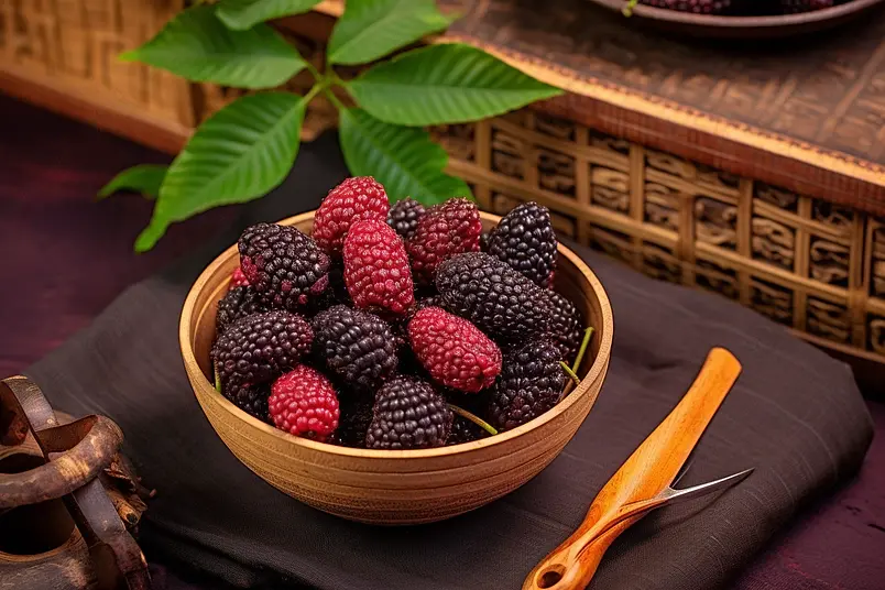 清晰的摄影图高清的图片电商产品拍摄美食美味食物中国风拍摄桑葚一碗水果