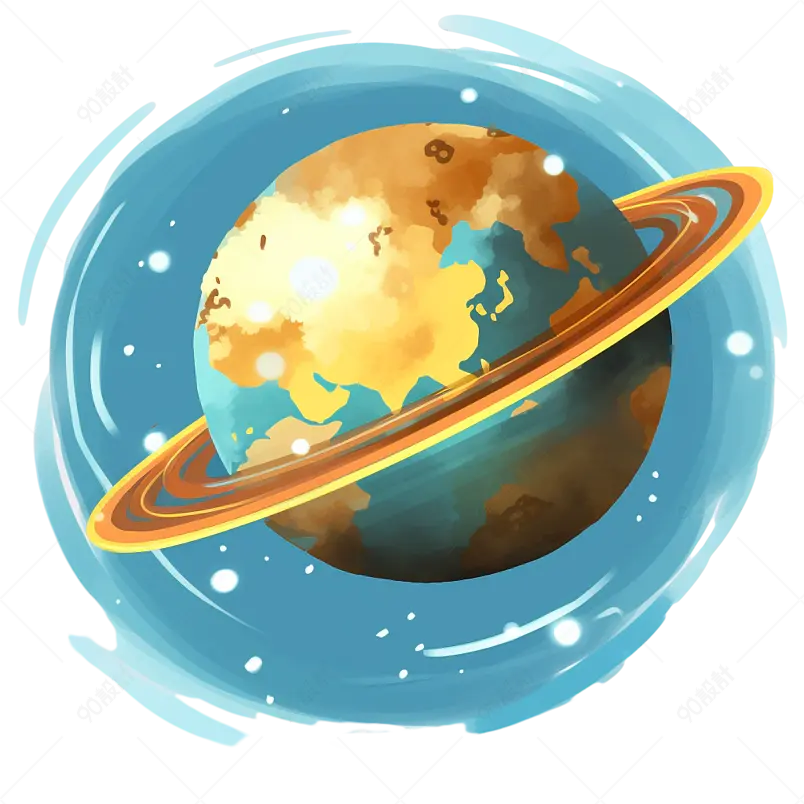 行星环绕水彩夜空航天宇航员空间宇宙太空月球科技星球手绘图