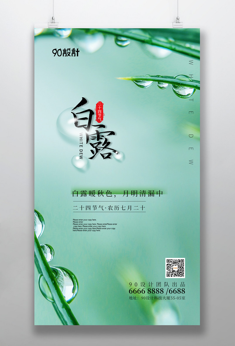 白露二十四节气简约清新手机海报