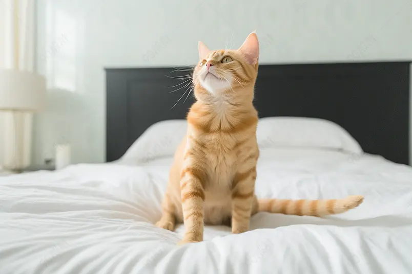 设计素材元素床上坐着五只黄色的猫