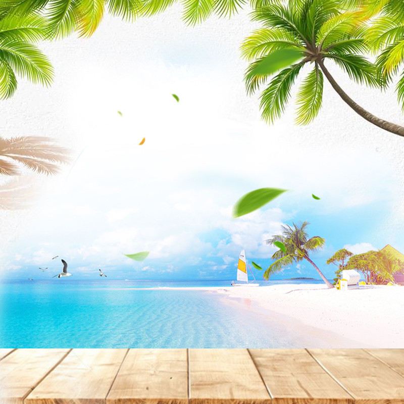 蓝色海滩小清新护肤品化妆品主图直通车背景