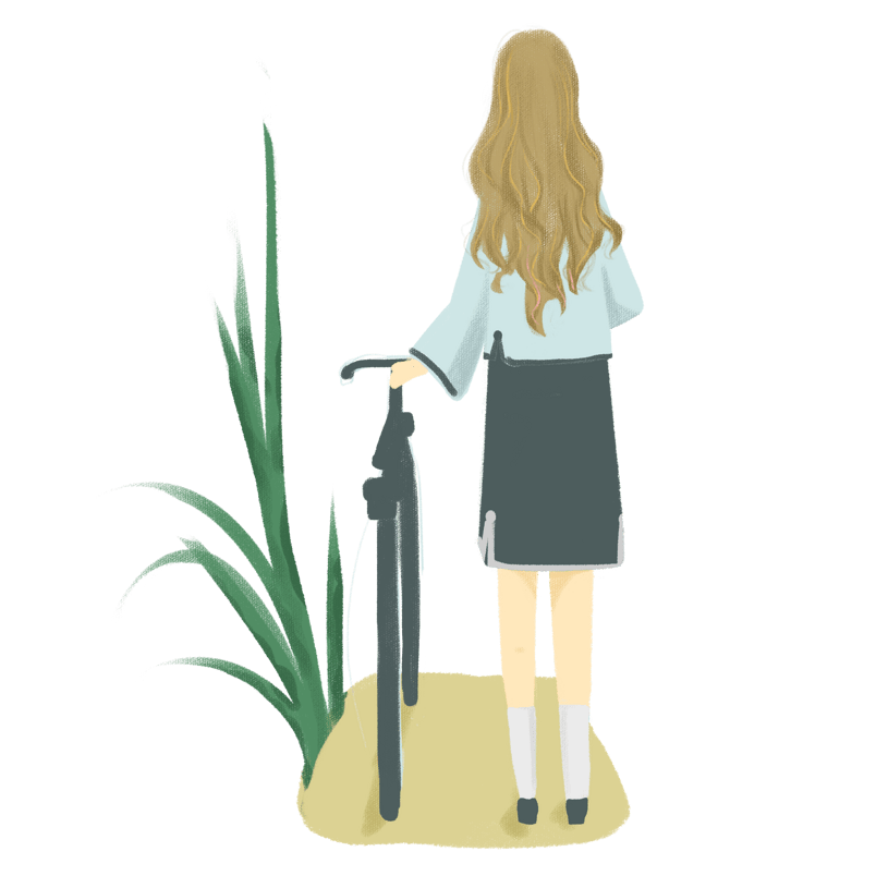 民国风女子推单车手绘免抠图