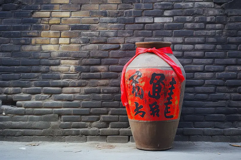 中国酒文化静物砖墙酒坛文化宣传背景图