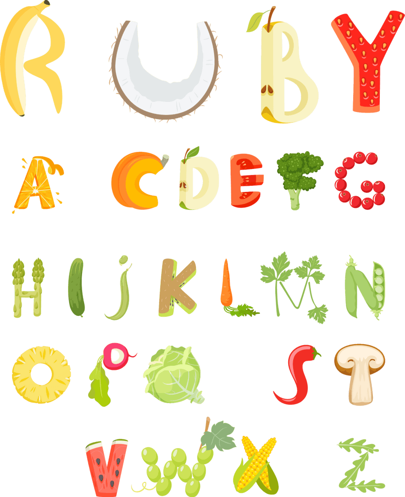 26个蔬菜水果字母设计矢量素材