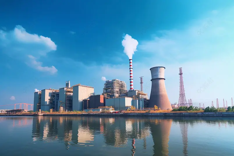 清晰的摄影图高清的图片海报设计背景广告设计素材元素河流附近现代发电厂的