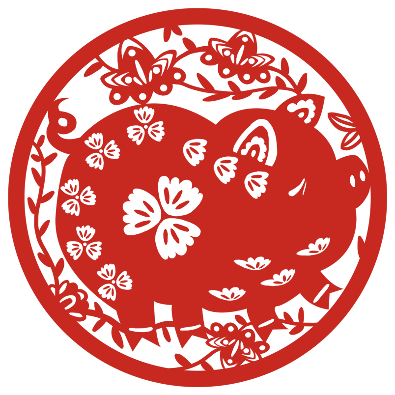 手绘猪年剪纸窗花图案