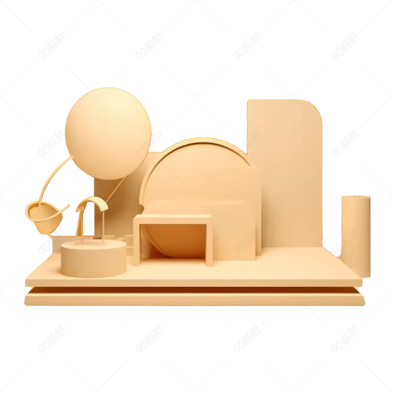黄色电商展台3D空间展台台阶元素