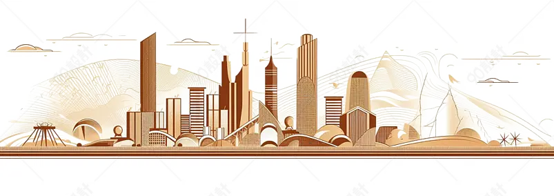 鎏金金属线条城市建筑纹理元素
