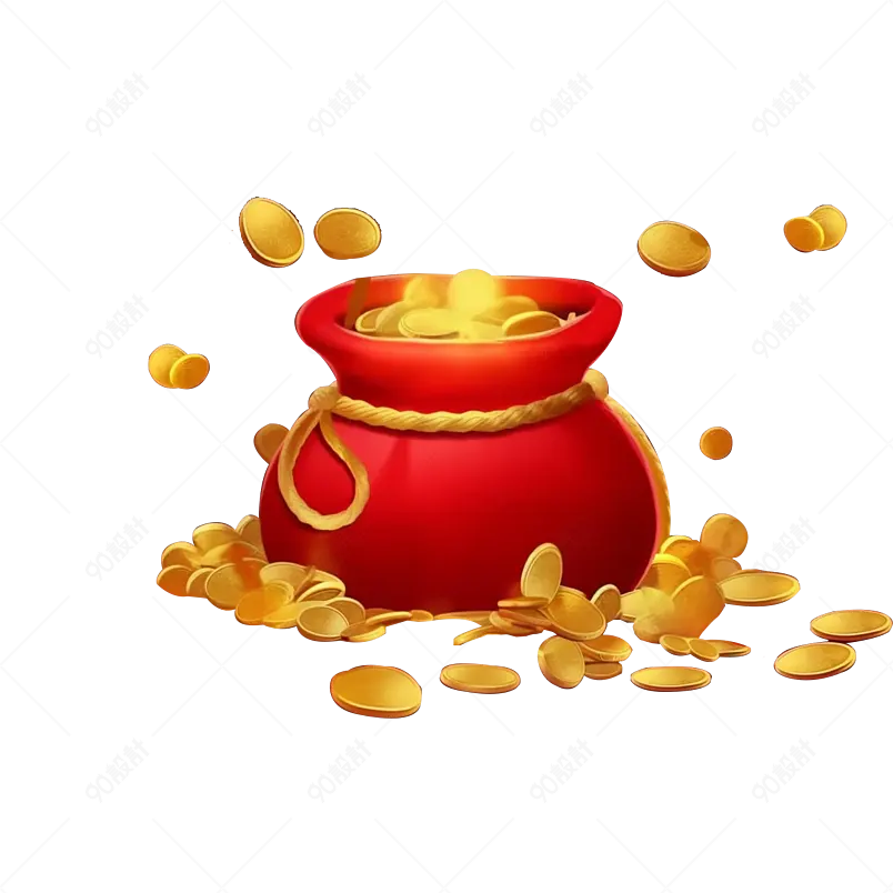 卡通中国风红色福袋和金币元素