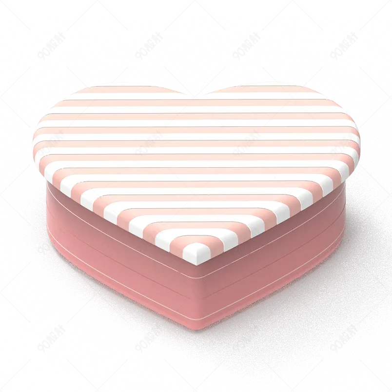 原创情人节粉白条纹爱心礼盒立体