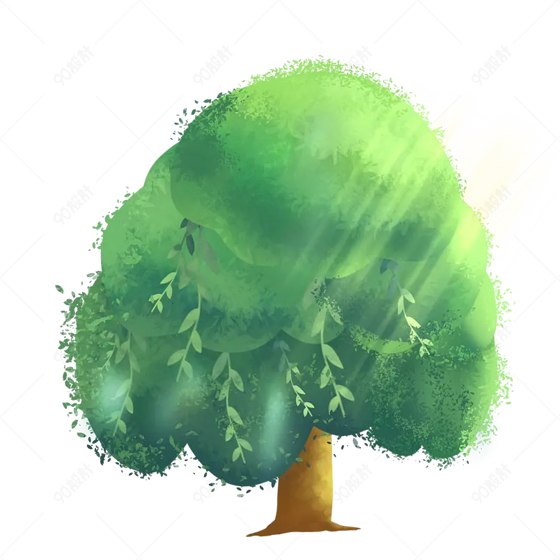 纯原创手绘树插画大树小树春天绿色