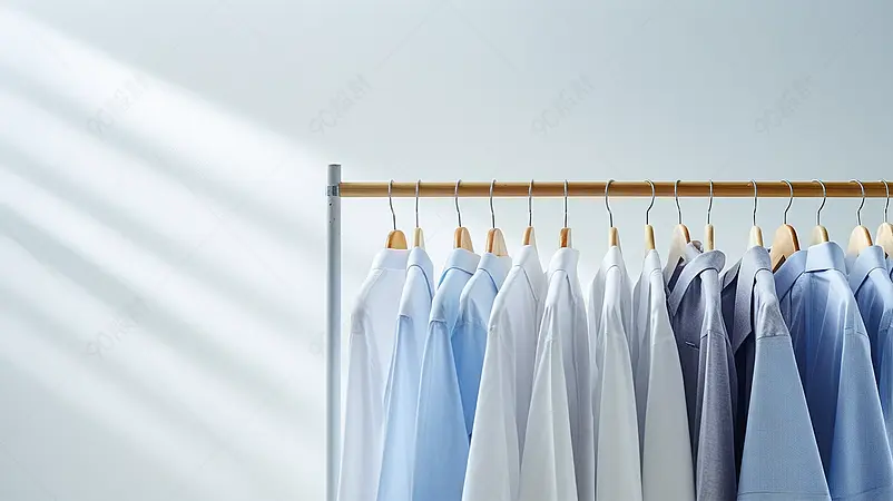 落地挂衣架上晾晒着的衬衫室内生活摄影图片