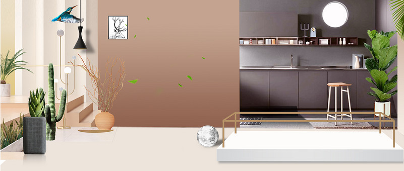 时尚大气室内装饰厨房用具展台海报背景图