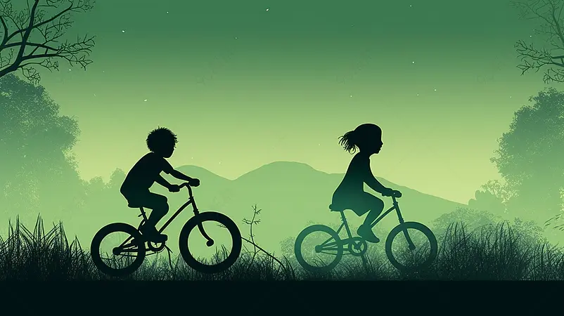 高清的图片海报设计背景广告设计素材元素剪影乡间骑自行车的小孩