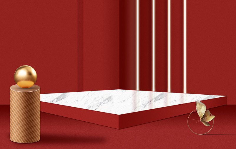 简约大气喜庆金属饰品空间立体搭建背景