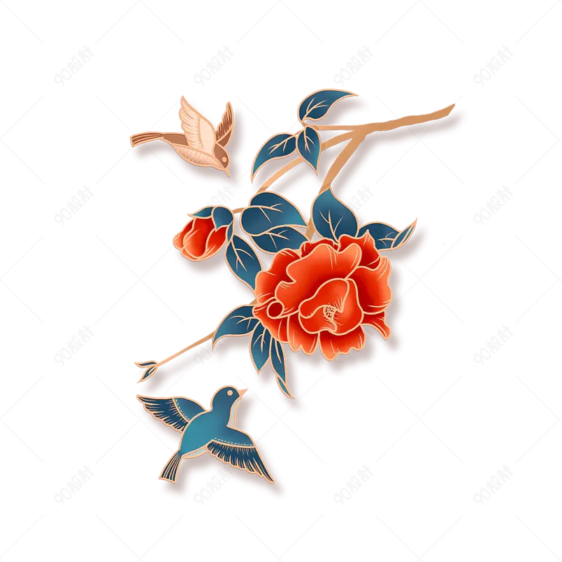 纯原创花鸟春节中国风质感装饰手绘设计元素