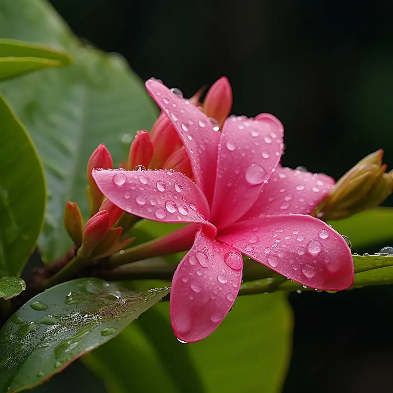 潮湿的粉红色花朵特写，美国，美国