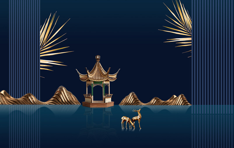 蓝金首屏传统中国风复古奢华背景