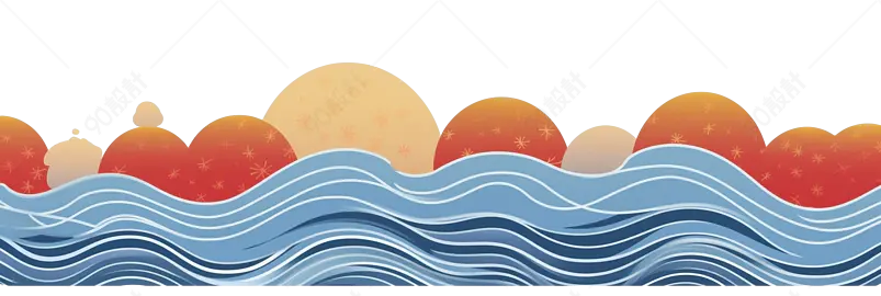 中秋节边框中国风边框蓝色海浪元素