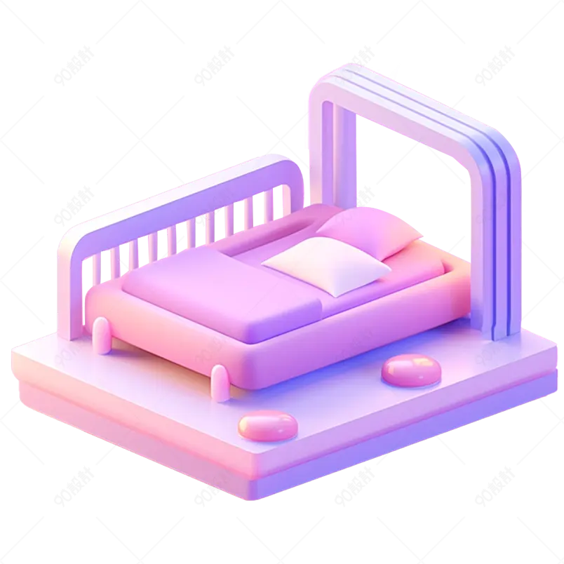 3D渲染立体简约卧室紫色单人床室内家具免抠素材图