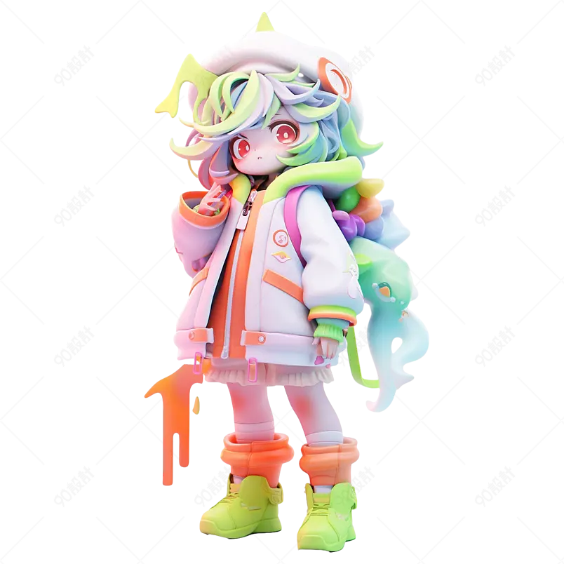 3D立体人物炫彩多巴胺手办潮玩盲盒女孩免扣素材