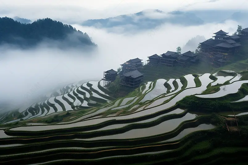 梦幻大山山峦天空朦胧户外