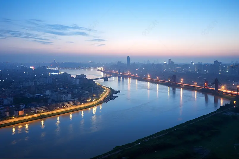清晰的摄影图高清的图片海报设计背景广告设计素材元素城市建筑夜景南昌城市风景河流天空