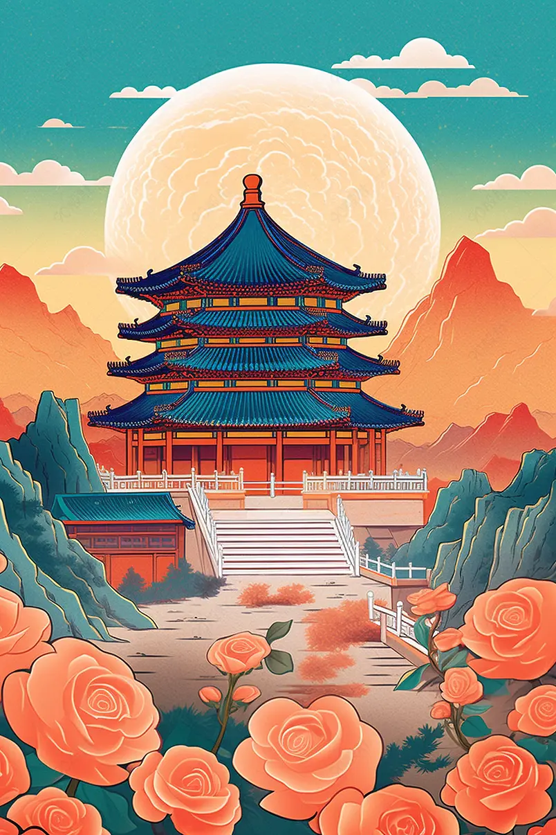 壁纸国潮城市插画北京宫殿