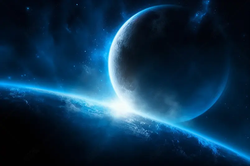 空间浩瀚宇宙的地球和月球星云幻想