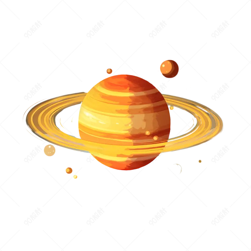 黄色卡通星空地球宇宙行星科技元素科学能源环保插画手绘