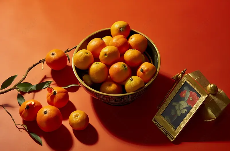 新年红色喜庆橘子水果传统节日