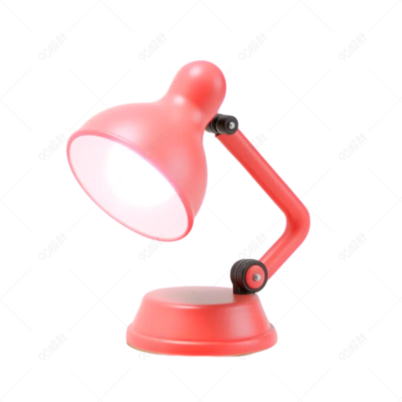 免抠3D红色桌面台灯学习专用台灯
