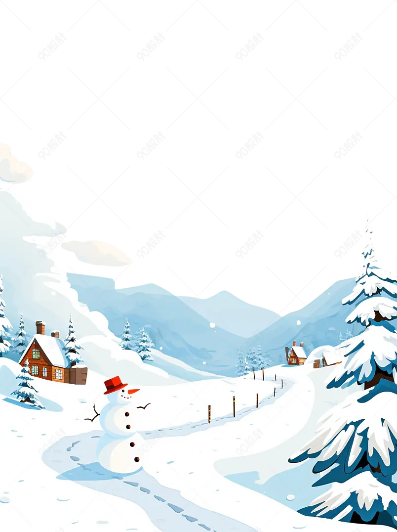 远处的雪山自然寒冷冬天的山脉图像插画卡通野外雪景元素图