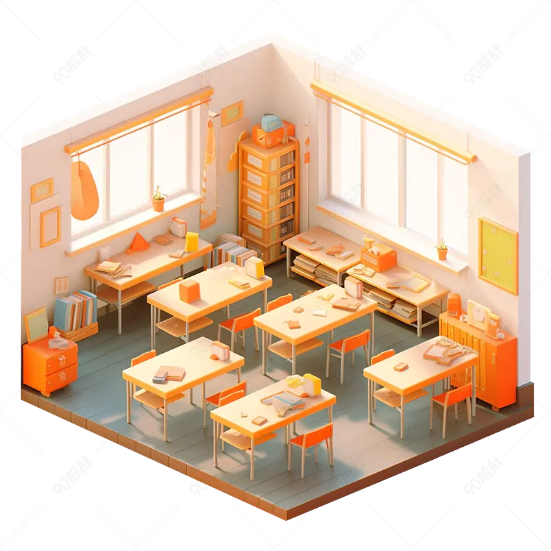 开学季3D等距教室教研室实验室