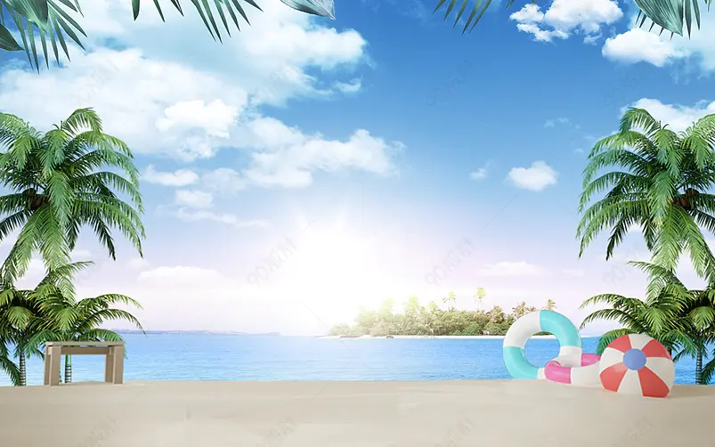 时尚清凉夏日三亚济州岛阳光沙滩大海夏季背景