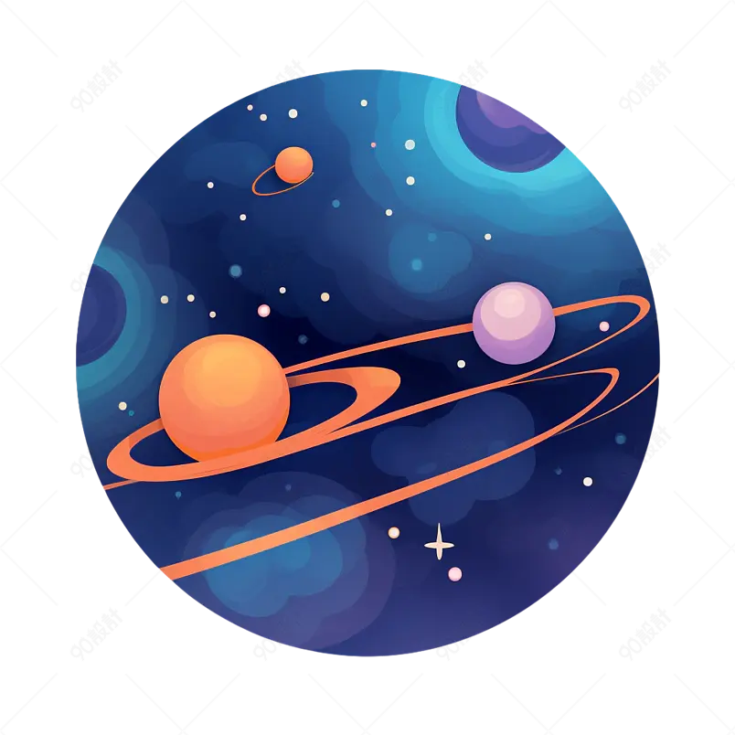 蓝底抽象地球图案卡通图标宇宙行星科技元素科学能源环保插画手绘