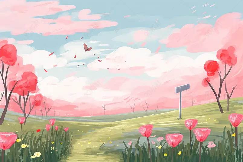 花园寄信情人节小清新油画风背景
