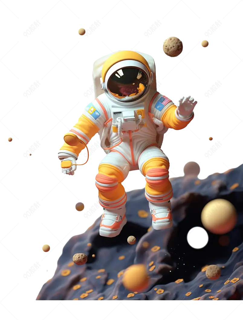 橙色宇航员航天太空3d陨石石头素材元素