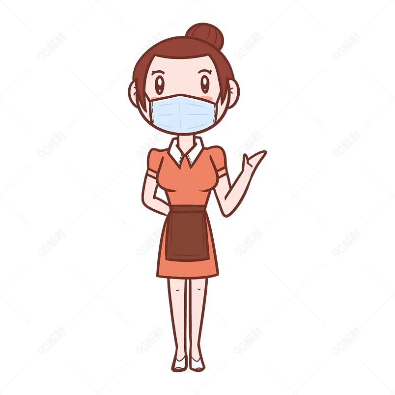 卡通手绘人物疫情防疫戴口罩服务员
