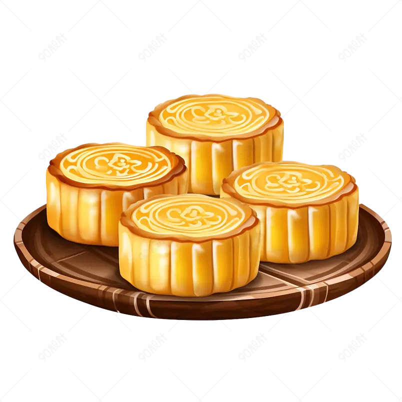 黄色食物甜点糕点色泽金黄的中秋节月饼实物免扣元素