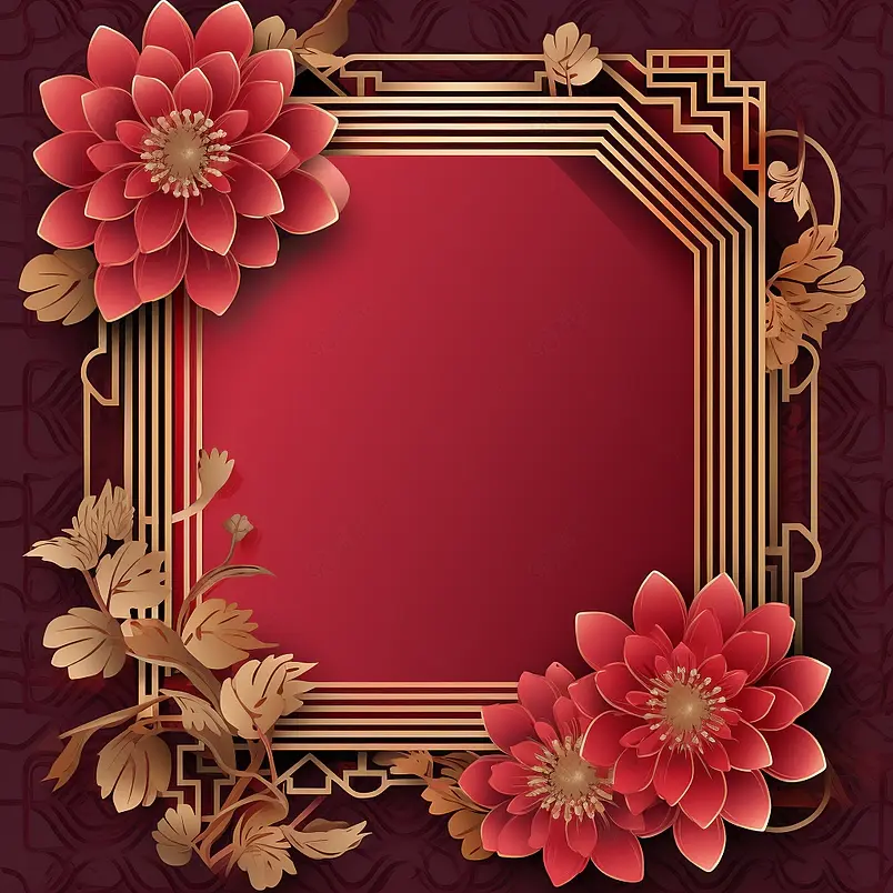 传统的中国新年红花孤立在红色背景上的插图